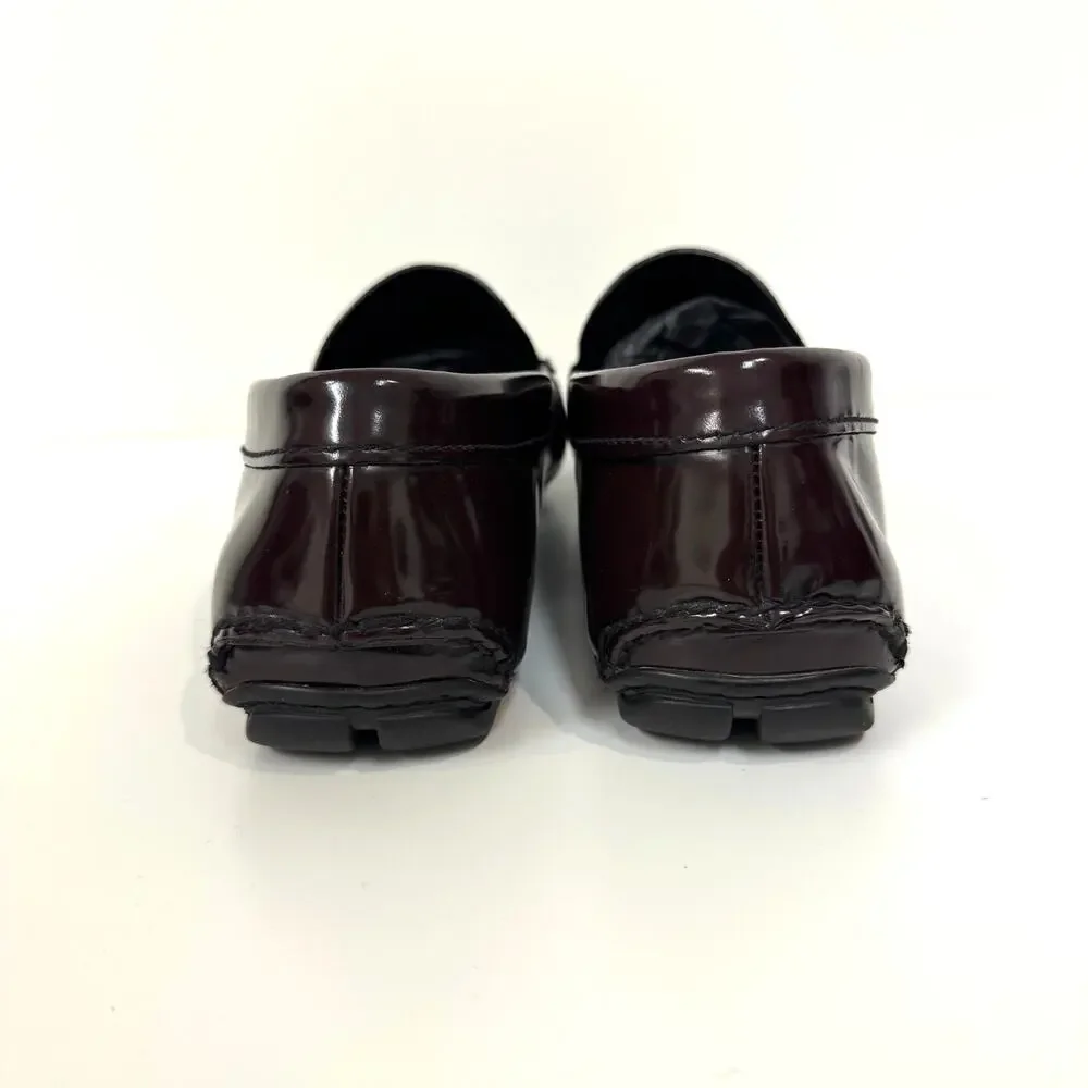 PRADA Shell Cordovan Burgundy Driving Loafer 10 Patent Leather Moccasin Driver